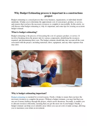 Why Budget Estimating process is important in a constructions project