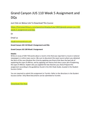 grand canyon jus 110 week 5 assignment and dqs