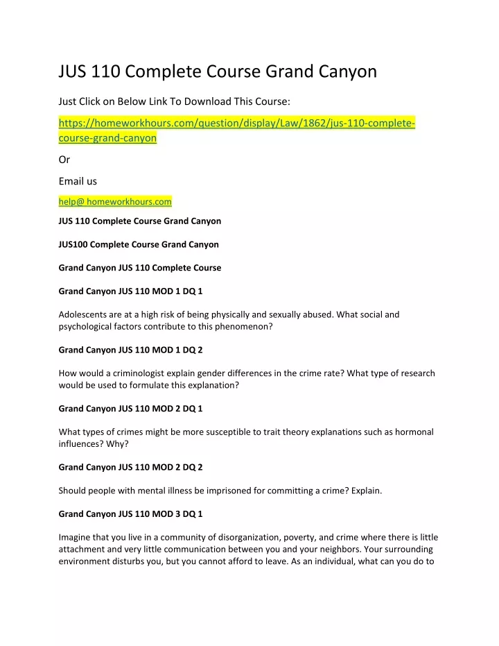 jus 110 complete course grand canyon