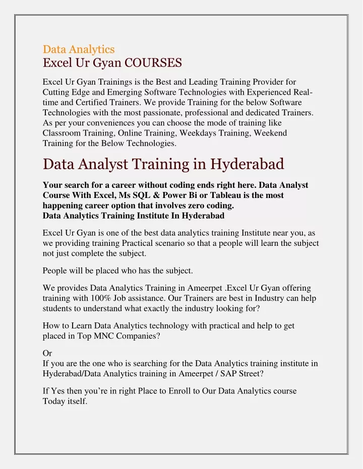 PPT Data Analytics Online Training Institutes in Ameerpet Hyderabad PPT Data Analytics Online Training Institutes in Ameerpet Hyderabad