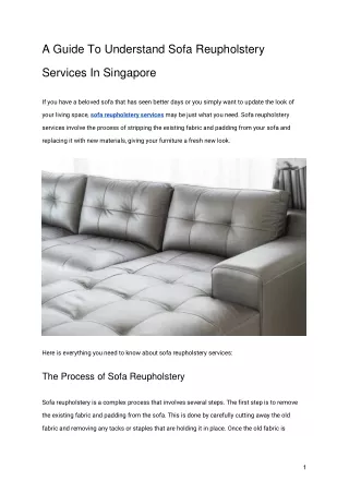 A Guide To Understand Sofa Reupholstery Services In Singapore
