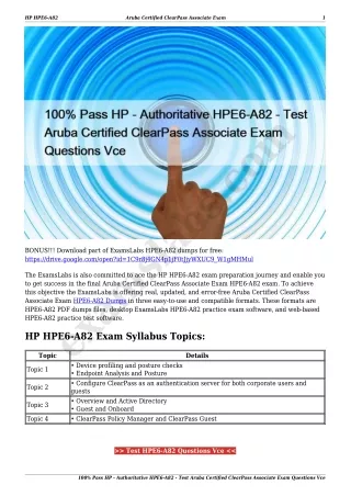 100% Pass HP - Authoritative HPE6-A82 - Test Aruba Certified ClearPass Associate Exam Questions Vce