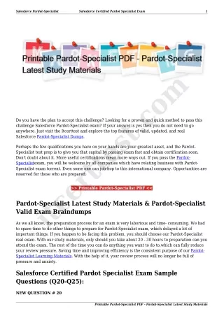 Printable Pardot-Specialist PDF - Pardot-Specialist Latest Study Materials