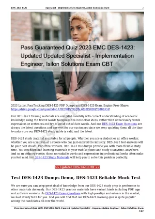Pass Guaranteed Quiz 2023 EMC DES-1423: Updated Updated Specialist - Implementation Engineer, Isilon Solutions Exam CBT