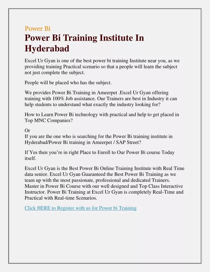 PPT - Power BI Training In Hyderabad - Power Bi Online Training - Excel ...