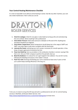 Your Central Heating Maintenance Checklist