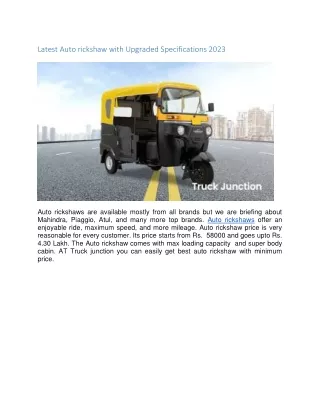 Latest Auto rickshaw with Upgraded Specifications 2023