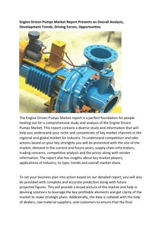 engine driven pumps market report presents