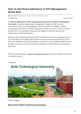how to get direct admission in dtu management