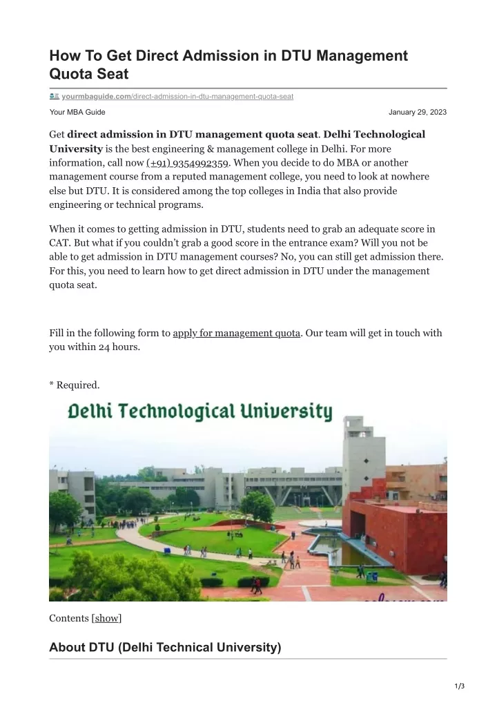 how to get direct admission in dtu management