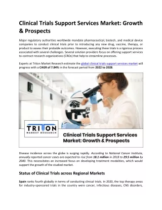 Clinical Trials Support Services Market: Growth & Prospects