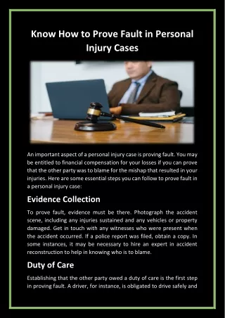 Know How to Prove Fault in Personal Injury Cases