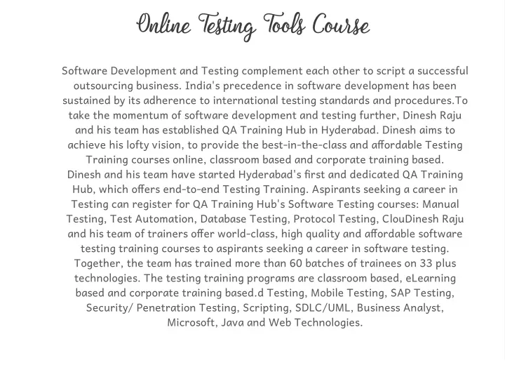 online testing tools course