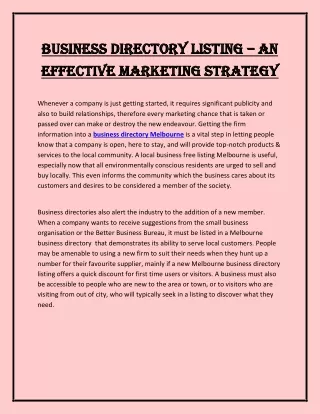 Business Directory Listing – An Effective Marketing Strategy