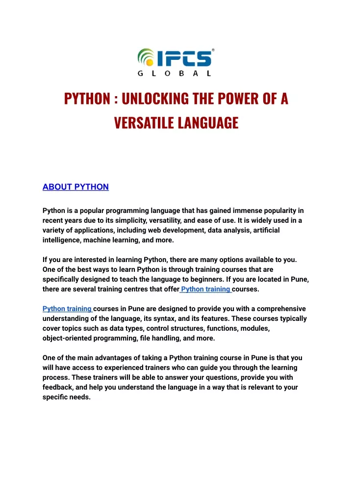 python unlocking the power of a versatile language