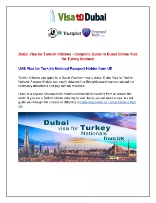 Dubai Visa for Turkish Citizens from UK - Guide to Dubai Online Visa for Turkey National