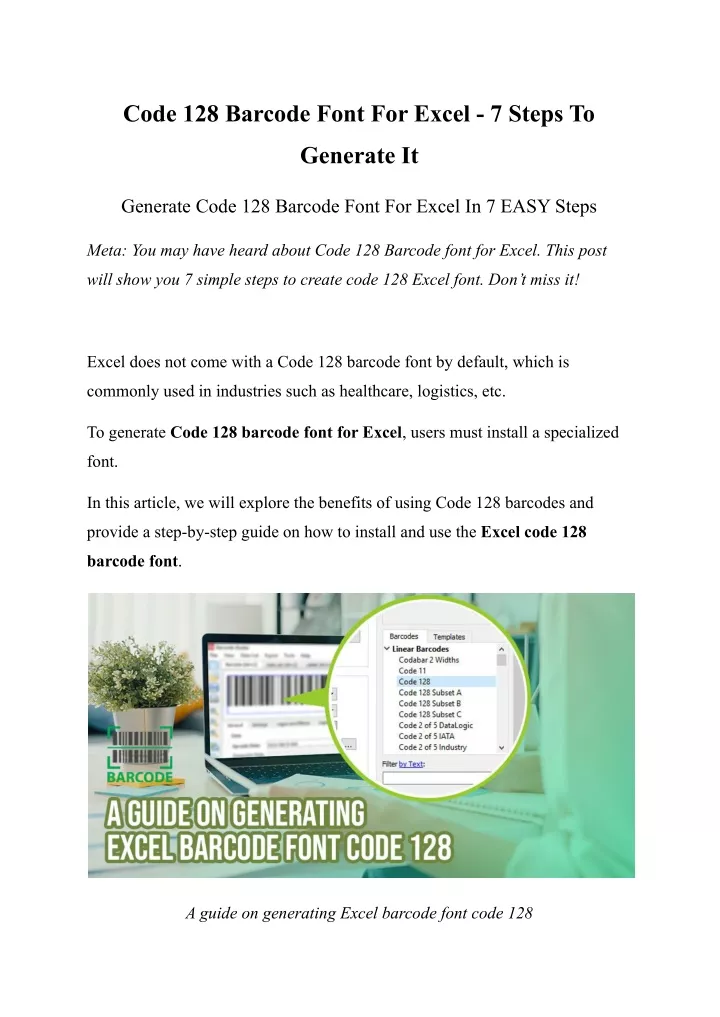 code 128 barcode font for excel 7 steps to