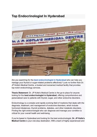 Top Endocrinologist in Hyderabad | Dr. Jp Kotla