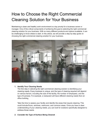 How to Choose the Right Commercial Cleaning Solution for Your Business