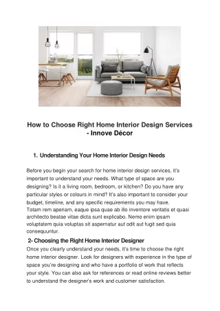 How to Choose Right Home Interior Design Services Innove Décor