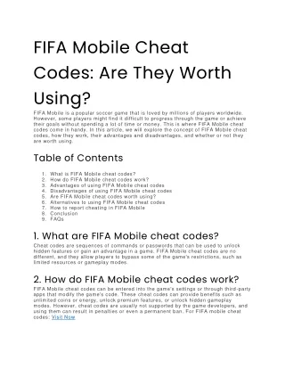 FIFA Mobile Cheat Codes