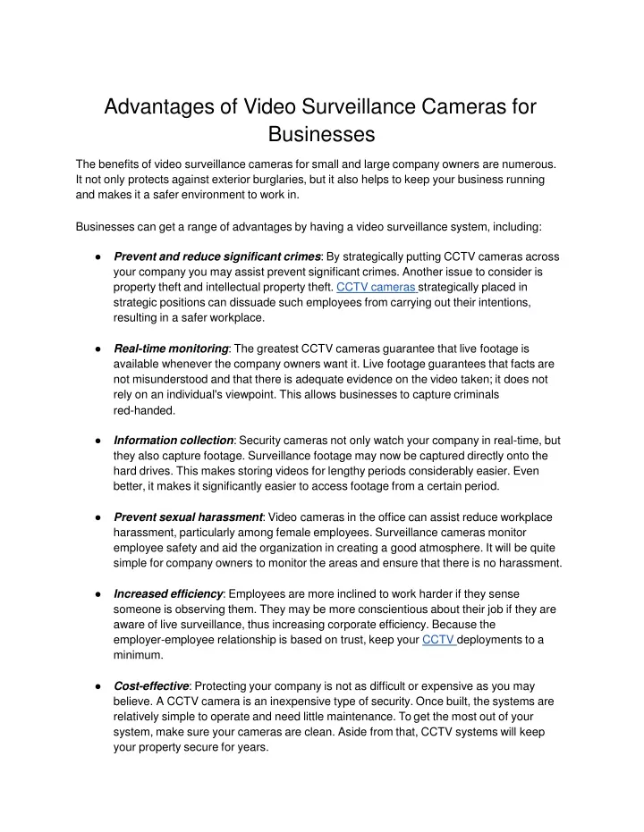 advantages of video surveillance cameras