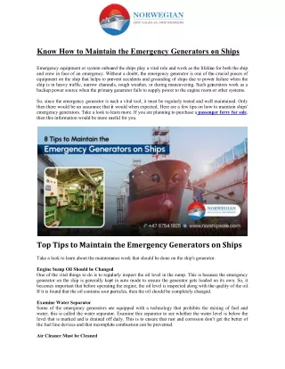 Know How to Maintain the Emergency Generators on Ships