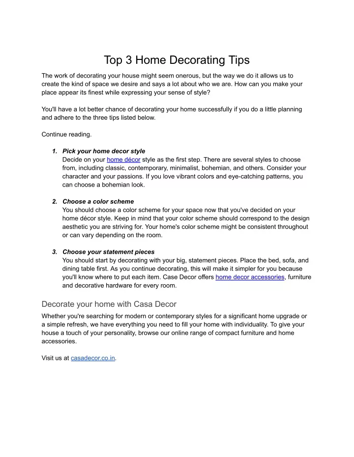 top 3 home decorating tips