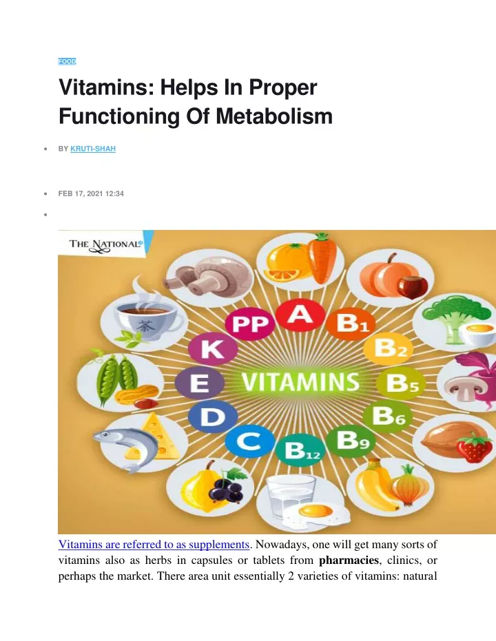food vitamins helps in proper functioning