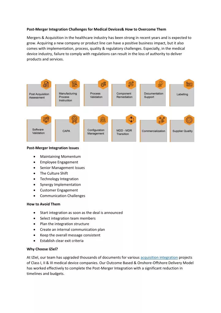 post merger integration challenges for medical