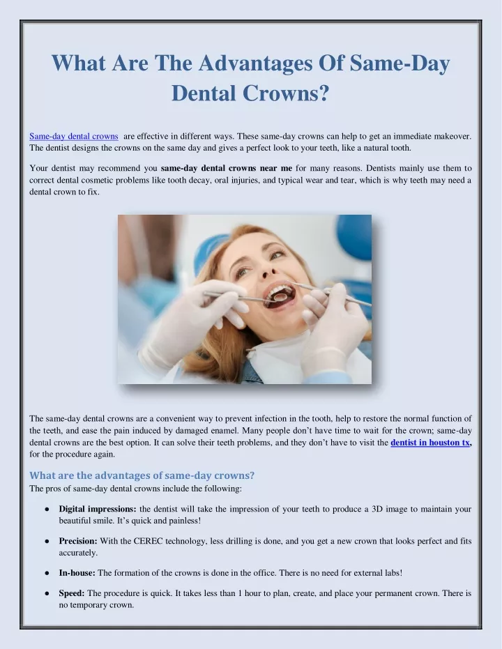 what are the advantages of same day dental crowns