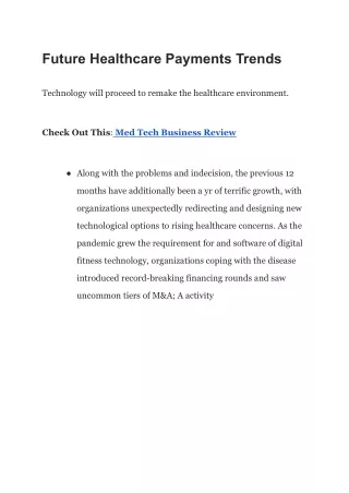 Future Healthcare Payments Trends