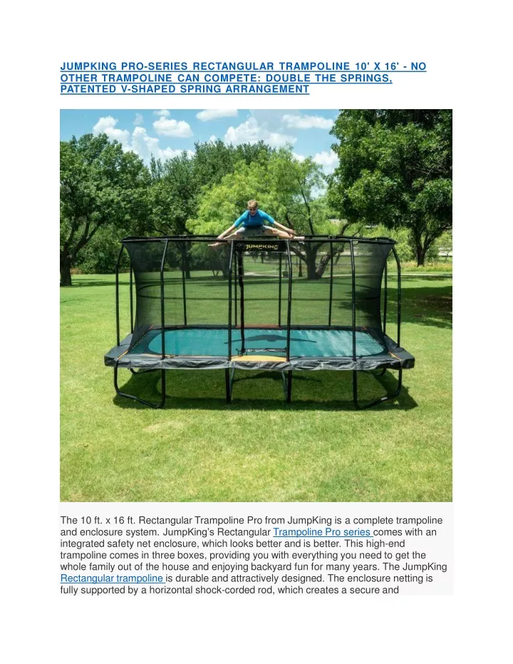 jumpking pro series rectangular trampoline