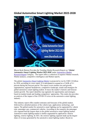 Global Automotive Smart Lighting Market 2022-2028