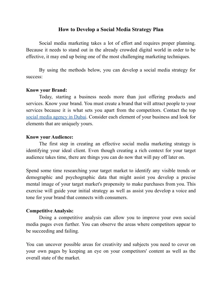 how to develop a social media strategy plan