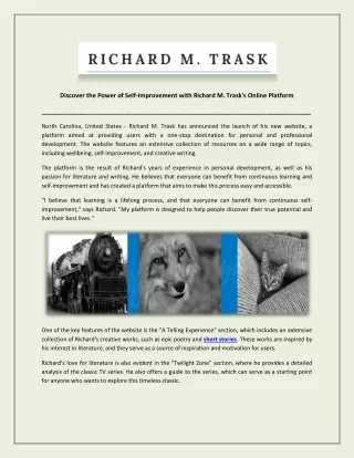 Discover the Power of Self-Improvement with Richard M. Trask's Online Platform