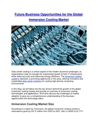 Future Business Opportunities for the Global Immersion Cooling Market