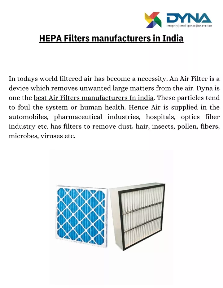 hepa filters manufacturers in india