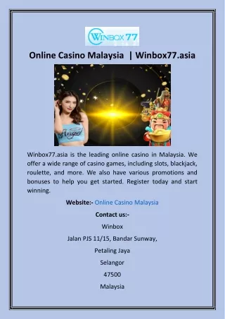 Online Casino Malaysia   Winbox77.asia