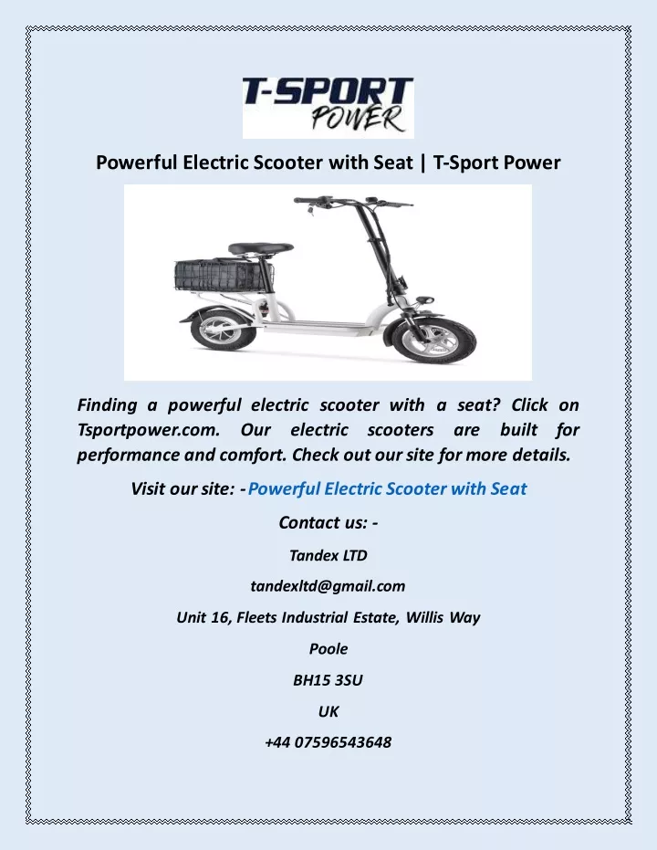 powerful electric scooter with seat t sport power