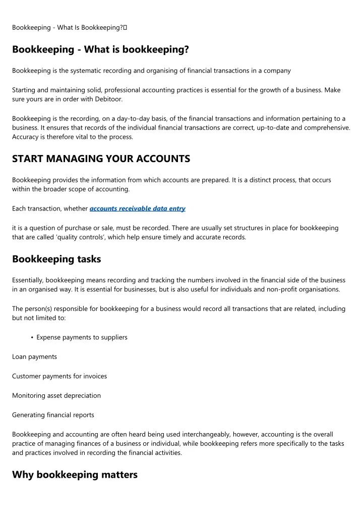bookkeeping what is bookkeeping