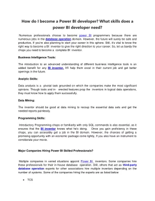 how do i become a power bi developer what skills