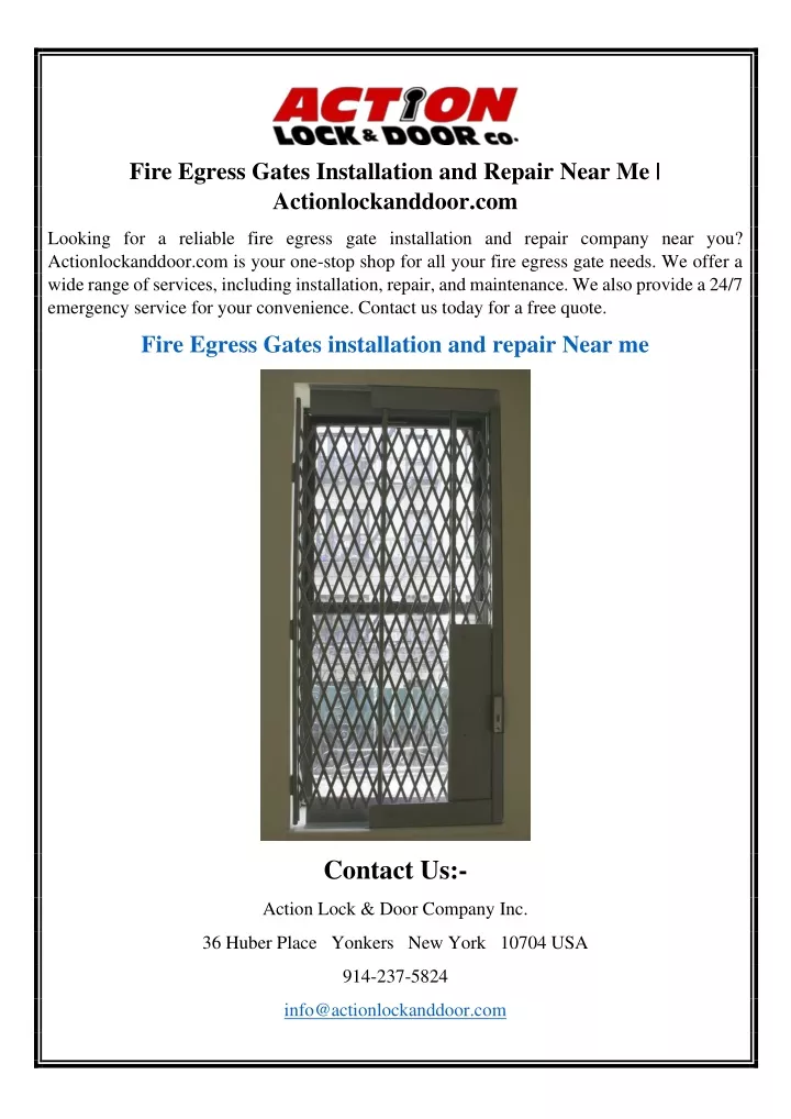 fire egress gates installation and repair near