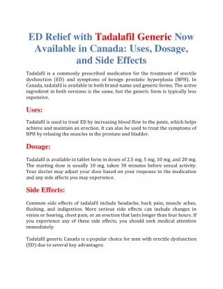 ed relief with tadalafil generic now available
