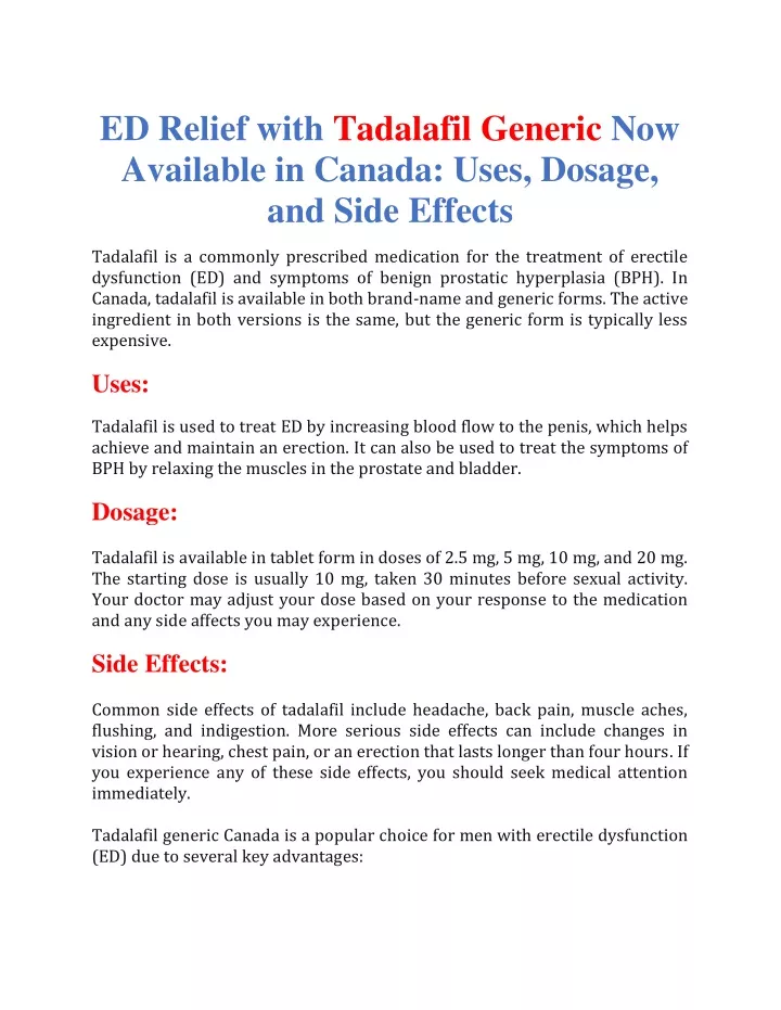 ed relief with tadalafil generic now available