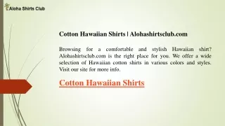 Cotton Hawaiian Shirts  Alohashirtsclub.com