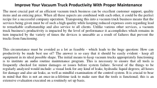 Improve Your Vacuum Truck Productivity With Proper Maintenance