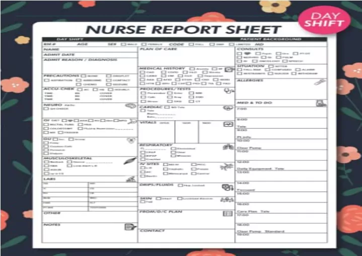 PPT PDF nurse report sheet notebook Quick easy to use the day shift nurse sheet jus
