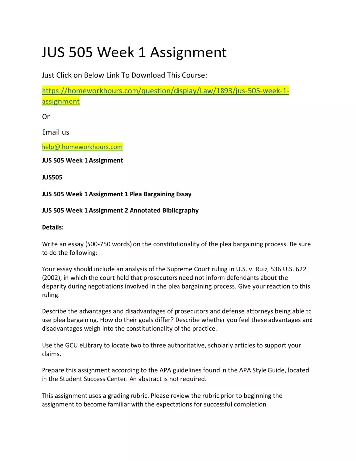 jus 505 week 1 assignment