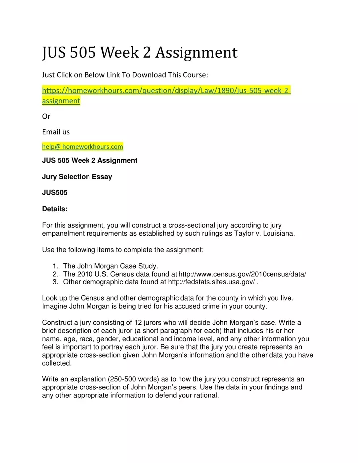 jus 505 week 2 assignment